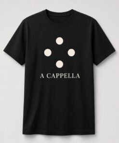 Popscene House A Cappella Minimalist Vocal Unisex T-Shirt in black with four-dot vocal quartet graphic and A CAPPELLA serif lettering