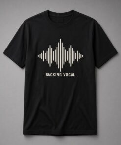 Popscene House Backing Vocal Sound Wave Unisex T-Shirt in black with symmetrical sound wave graphic with BACKING VOCAL lettering
