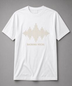 Popscene House Backing Vocal Sound Wave Unisex T-Shirt in white with symmetrical sound wave graphic with BACKING VOCAL lettering