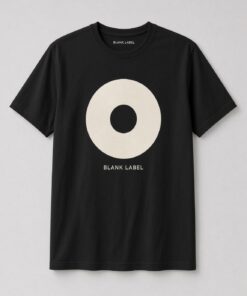 Popscene House Blank Label Vinyl Record Unisex T-Shirt in black with minimalist vinyl record with an empty centre label and BLANK LABEL text