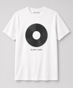 Popscene House Blank Label Vinyl Record Unisex T-Shirt in white with minimalist vinyl record with an empty centre label and BLANK LABEL text