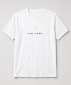 Popscene House Breath Mark Minimalist Music Unisex T-Shirt in white with minimalist music breath mark symbol with BREATH MARK text